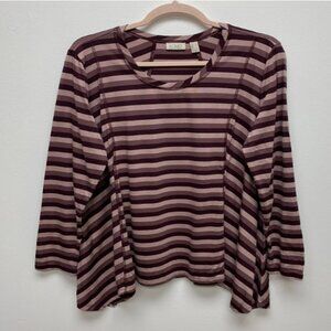 Logo Lori Goldstein Womens Burgundy Plum Striped Long Sleeve Pullover Top L